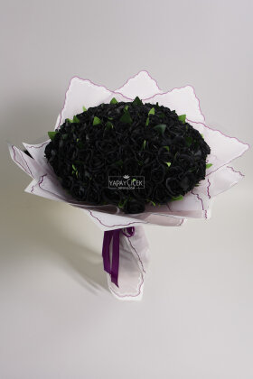 Yapay 101li Noir Amour Gül Sevgili Özel Gün İsteme Siyah Gül Buketi - Yapay Çiçek Deposu