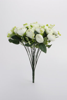 Yapay Çiçek 18li Garnitürlü Şakayık Gül Demeti 40 cm Beyaz - 2
