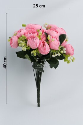 Yapay Çiçek 18li Garnitürlü Şakayık Gül Demeti 40 cm Pembe - 3