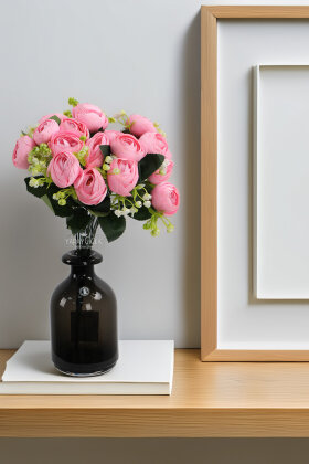 Yapay Çiçek 18li Garnitürlü Şakayık Gül Demeti 40 cm Pembe - Yapay Çiçek Deposu