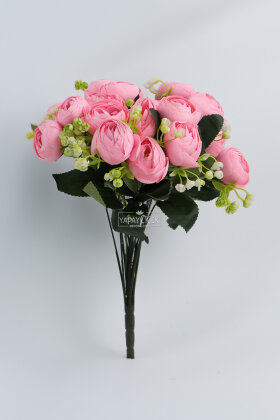 Yapay Çiçek 18li Garnitürlü Şakayık Gül Demeti 40 cm Pembe - 2
