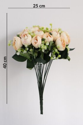 Yapay Çiçek 18li Garnitürlü Şakayık Gül Demeti 40 cm Somon - Pembe - 3