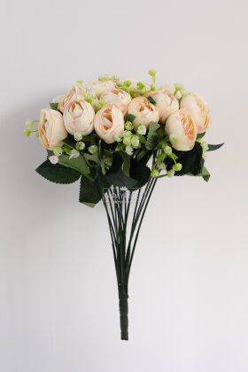 Yapay Çiçek 18li Garnitürlü Şakayık Gül Demeti 40 cm Somon - Pembe - 2