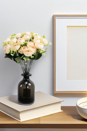 Yapay Çiçek 18li Garnitürlü Şakayık Gül Demeti 40 cm Somon - Yapay Çiçek Deposu