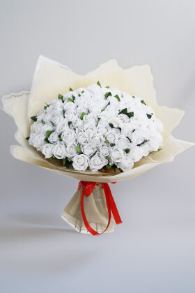 Yapay 101li Pure Éclat Gül Sevgili Özel Gün İsteme Beyaz Gül Buketi - Yapay Çiçek Deposu