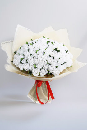 Yapay 101li Pure Éclat Gül Sevgili Özel Gün İsteme Beyaz Gül Buketi - Yapay Çiçek Deposu