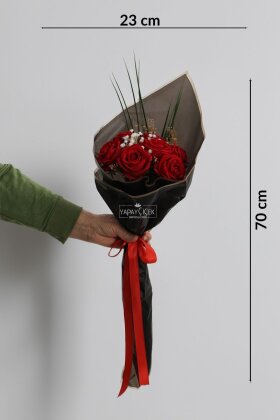 Yapay 7li Roselle Gül Sevgili Özel Gün Kırmızı Gül Buketi - 3