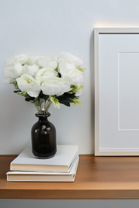 Yapay çiçek 7li Salaş Şakayık Gül Demeti Beyaz 45 cm - Yapay Çiçek Deposu