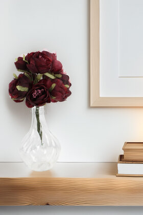 Yapay çiçek 7li Tohumlu Tül ipek şakayık Gül Demeti Bordo 18 cm - Yapay Çiçek Deposu