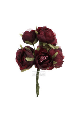 Yapay çiçek 7li Tohumlu Tül ipek şakayık Gül Demeti Bordo 18 cm - 2