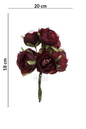 Yapay çiçek 7li Tohumlu Tül ipek şakayık Gül Demeti Bordo 18 cm - 3