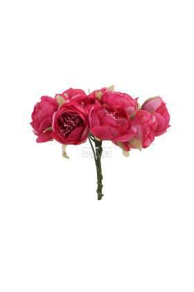 Yapay çiçek 7li Tohumlu Tül ipek şakayık Gül Demeti Fuşya 18 cm - 2