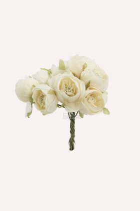 Yapay çiçek 7li Tohumlu Tül ipek şakayık Gül Demeti Krem 18 cm - 2