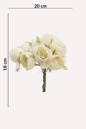 Yapay çiçek 7li Tohumlu Tül ipek şakayık Gül Demeti Krem 18 cm - 3
