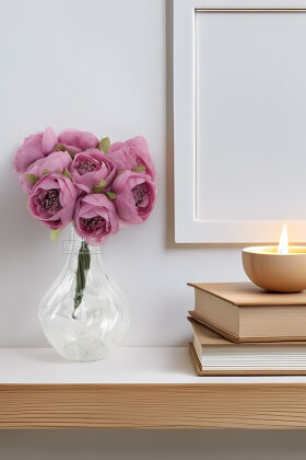 Yapay çiçek 7li Tohumlu Tül ipek şakayık Gül Demeti Lila 18 cm - Yapay Çiçek Deposu