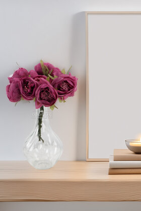 Yapay çiçek 7li Tohumlu Tül ipek şakayık Gül Demeti Mürdüm 18 cm - Yapay Çiçek Deposu