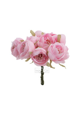 Yapay çiçek 7li Tohumlu Tül ipek şakayık Gül Demeti Pembe 18 cm - 2