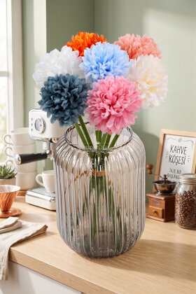 Yapay Çiçek Top Krizantem 7li Mini Kartopu Demeti 30 cm Gökkuşağı - 2