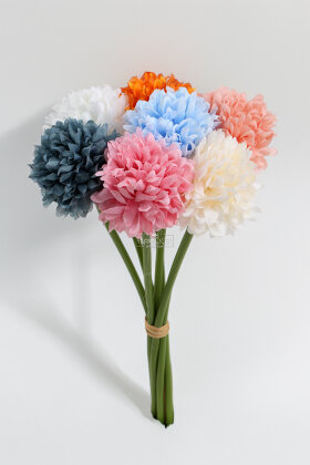 Yapay Çiçek Top Krizantem 7li Mini Kartopu Demeti 30 cm Gökkuşağı - 3