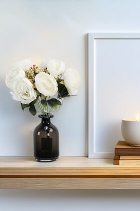 Yapay Çiçek 9lu Garnitürlü Şakayık Gül Demeti 40 cm Beyaz - Yapay Çiçek Deposu