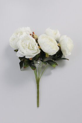 Yapay Çiçek 9lu Garnitürlü Şakayık Gül Demeti 40 cm Beyaz - 2