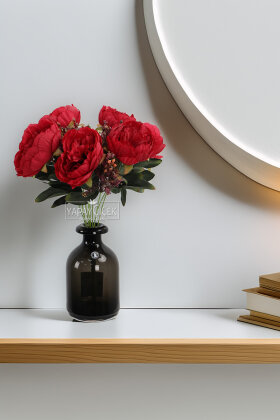 Yapay Çiçek 9lu Garnitürlü Şakayık Gül Demeti 40 cm - Yapay Çiçek Deposu