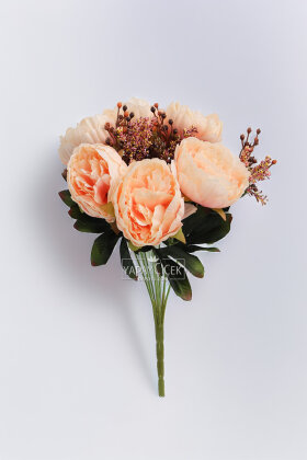 Yapay Çiçek 9lu Garnitürlü Şakayık Gül Demeti 40 cm Somon - 2