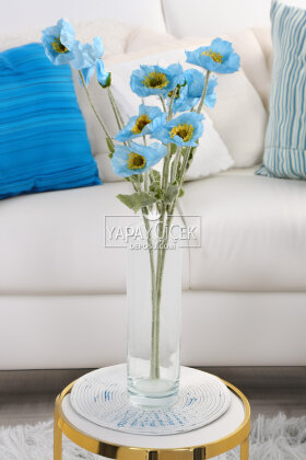 Yapay Çiçek 4lü Gelincik Dalı 60 cm Açık Mavi - 2