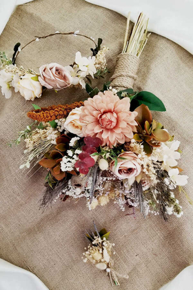 Agata Pastel Kahve Tonlar Gelin Çiçeği 3lü Set - 2