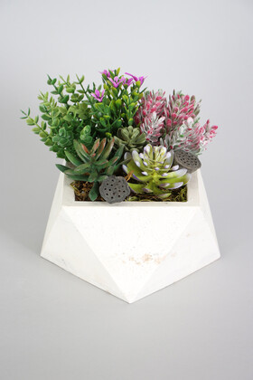 Beton Saksida Yapay Succulent Bahçesi - Yapay Çiçek Deposu