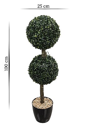 Siyah Saksıda 2 Katlı Mini Top Şimşir 100 cm - 4