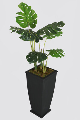 Ahşap Saksıda 7 Yapraklı Yapay Deve Tabanı Ağacı 160 cm Monstera Deliciosa - 2