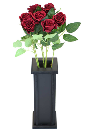 Ahşap Vazoda Yapay 7li Kadife Gül Dalı 50 cm Bordo - 1