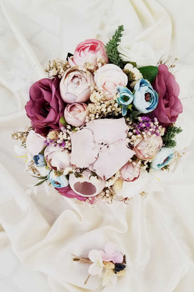 Alba Pastel Pembe Mor Beyaz Tonlar Gelin Çiçeği 2li Set - 1