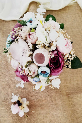 Alba Pastel Pembe Mor Beyaz Tonlar Gelin Çiçeği 2li Set - 5
