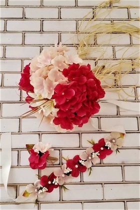 Armonia Lilyum Ortanca Gelin Buketi Fuşya - Pudra 3lü Set - 3