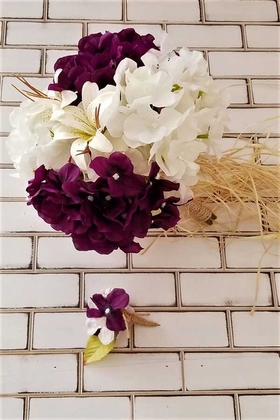 Armonia Lilyum Ortanca Gelin Buketi Mor - Beyaz 2li Set - 3