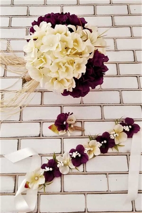 Armonia Lilyum Ortanca Gelin Buketi Mor - Krem 3lu Set - 2