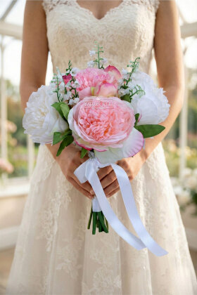 Aşkın Ritmi Şakayık Gelin Buketi 2li Set - Yapay Çiçek Deposu