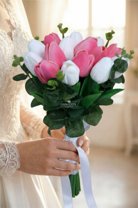 Aura Lale Gelin Buketi 2li Set - Yapay Çiçek Deposu