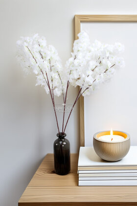 Bahar Dalı Dekoratif Yapay Çiçek 95 cm Beyaz - 1