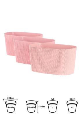 Bahçe Balkon Saksısı 3lü Set Sümela Model Pembe 15 Cm 4.7 Litre - 2