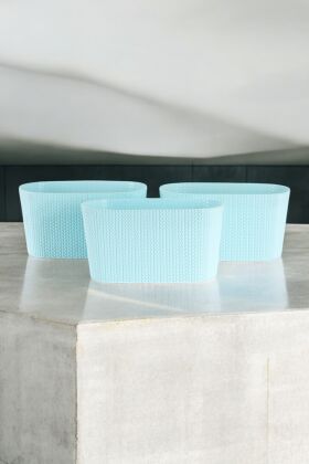 Bahçe Balkon Saksısı 3lü Set Sümela Model Turkuaz 15 Cm 4.7 Litre - 4