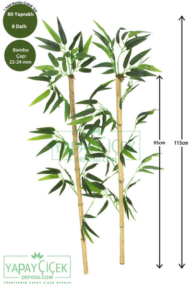 115 cm Yapay 8 Dal Yapraklı Doğal Bambu Tip13 - 1