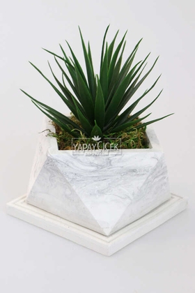 Mermer Görünümlü Beton Saksıda Dev Succulent Sukulent 20cm - Yapay Çiçek Deposu