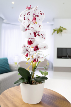 Saksıda Yapay Baskılı Islak Orkide 55 cm Bordo Benekli - Yapay Çiçek Deposu