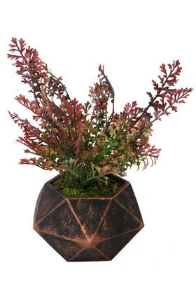 Handmade Beton Saksıda Yapay Hazan Çiçeği Geometrik Bakır Saksıda 30cm - 1