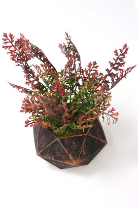Handmade Beton Saksıda Yapay Hazan Çiçeği Geometrik Bakır Saksıda 30cm - 2