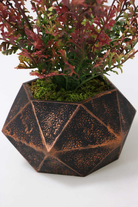 Handmade Beton Saksıda Yapay Hazan Çiçeği Geometrik Bakır Saksıda 30cm - 4