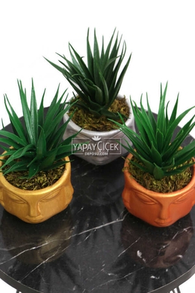 Yapay Sukulent Kaktüs Beton Buda Saksıda 3lü Set (Altın-Gümüş-Bakır) Succulent - 2